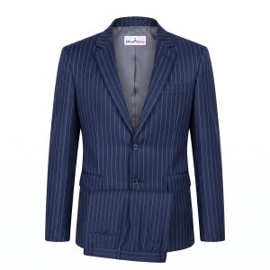Conjunto de traje completo para hombre, color azul marino con patrón de rayas diplomáticas finas - Colección OlivettoShop
